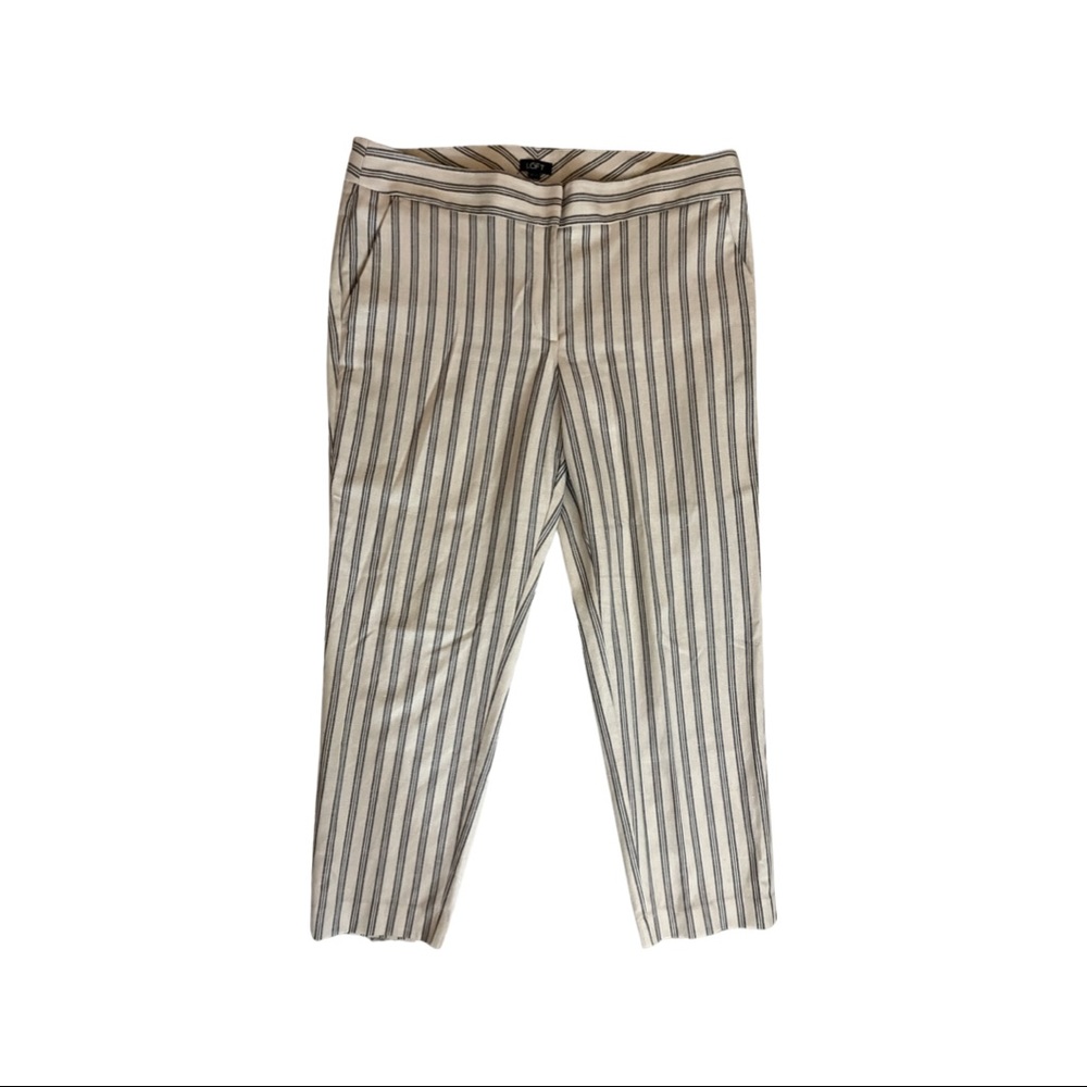Blue and white pinstripe ankle pants.